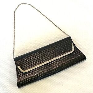 Vintage Retro Envelope Black Y2K East West Textured Patent Clutch Shoulder Bag